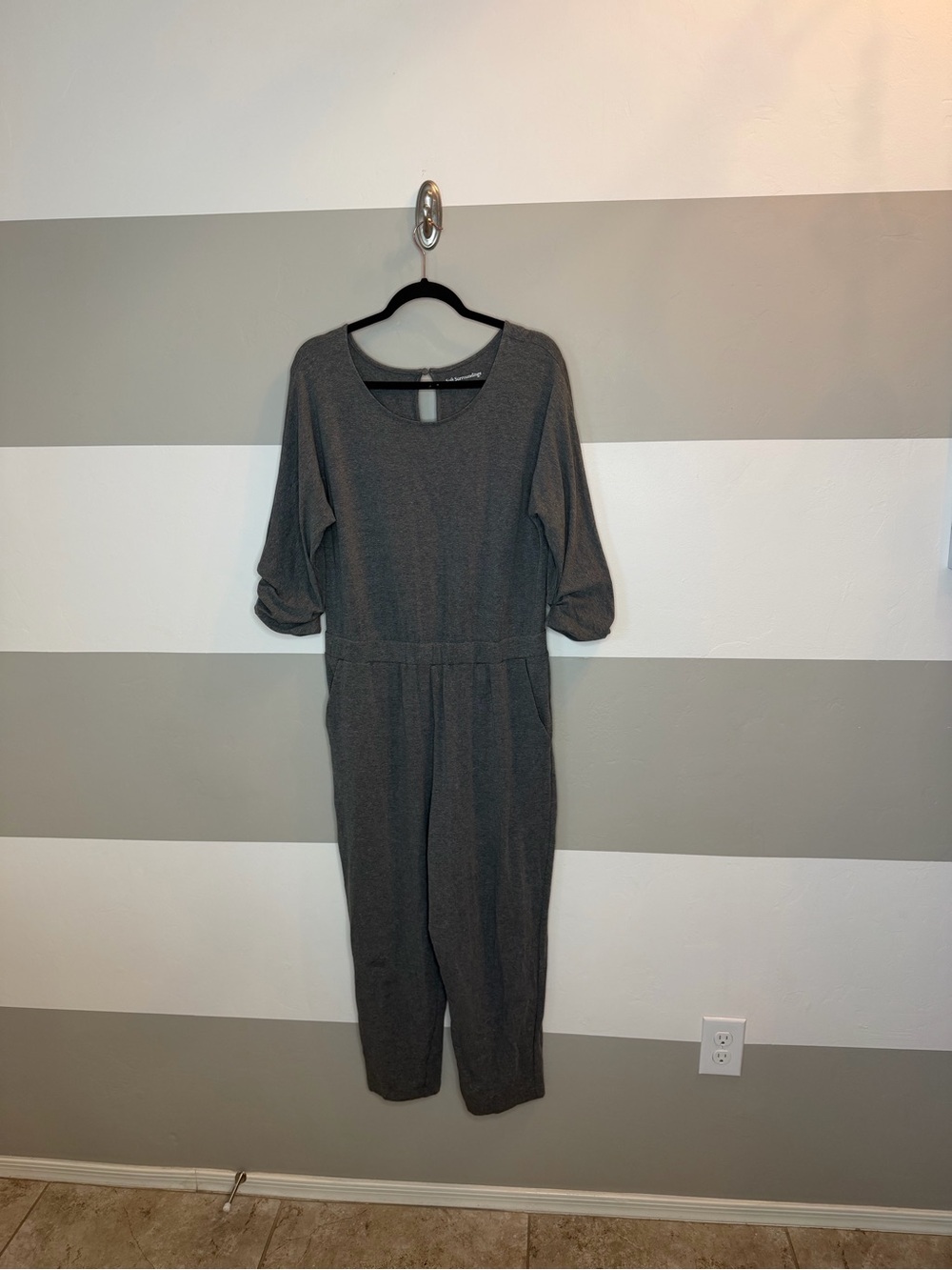 Soft Surroundings Charcoal Gray Three-Quarter Sleeve Jumpsuit large